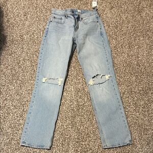 Abercrombie & Fitch Light Blue Distressed Straight Leg Jeans